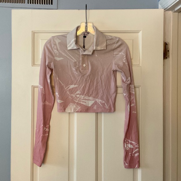 THE KIT. Tops - The Kit Natalie Polo Apricot Cellophane Shirt Top Pink Small NWT crop cropped